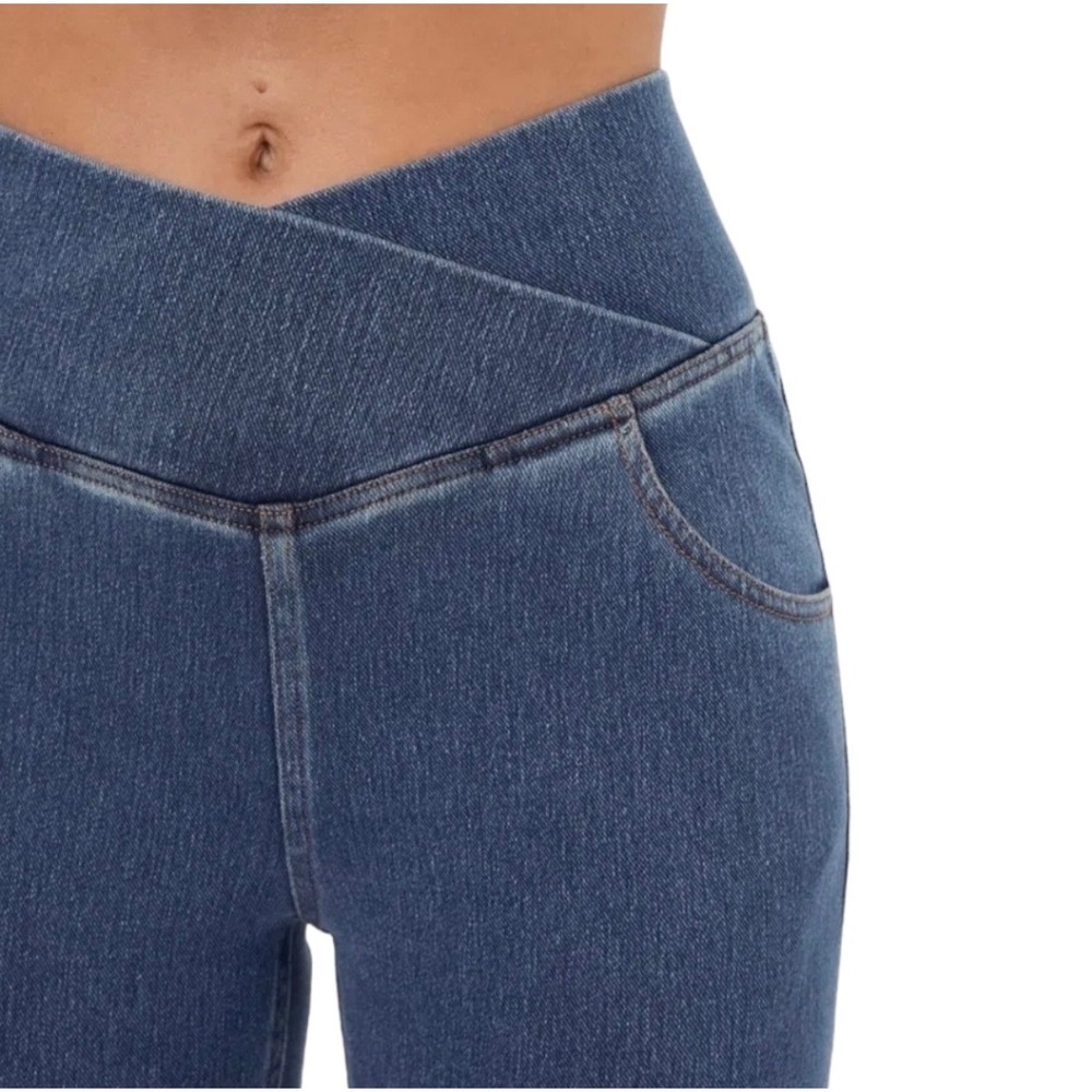 Halara Women Crossover High Waisted Flare Bell Denim Look Leggings Blue Large - Picture 5 of 7